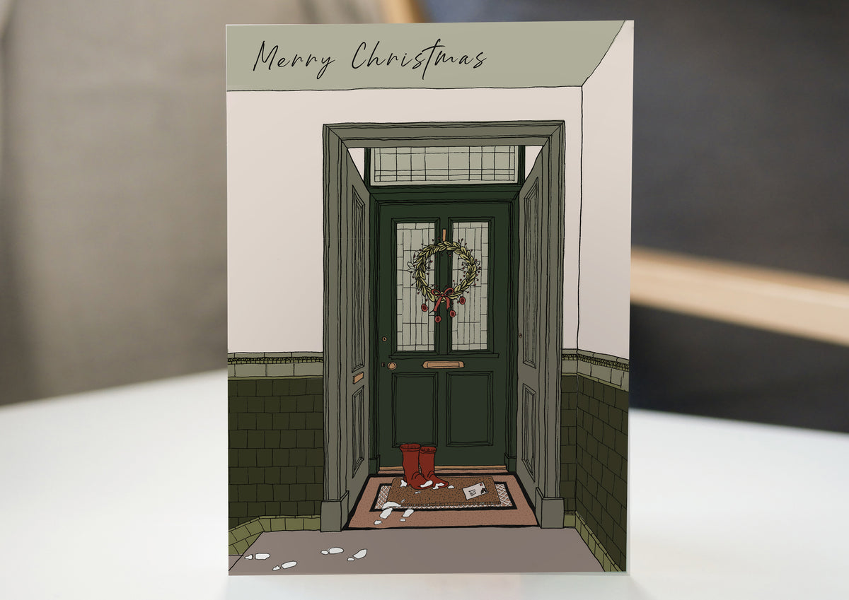 Green Glasgow Tenement Door Christmas Card by penny black