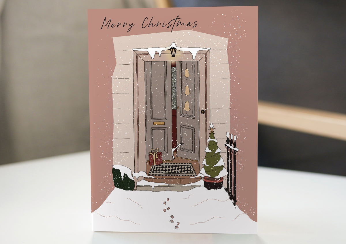 Pink Glasgow Front Door Christmas Card by penny black