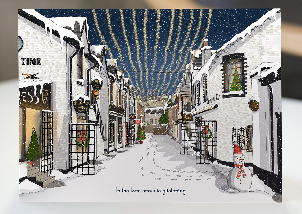 Ashton Lane Snow Is Glistening Glasgow Christmas Card by penny black