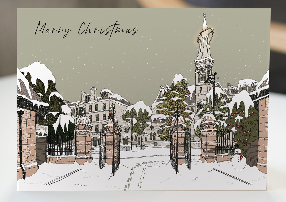 Snowy Glasgow Botanic Gardens Christmas Card by penny black