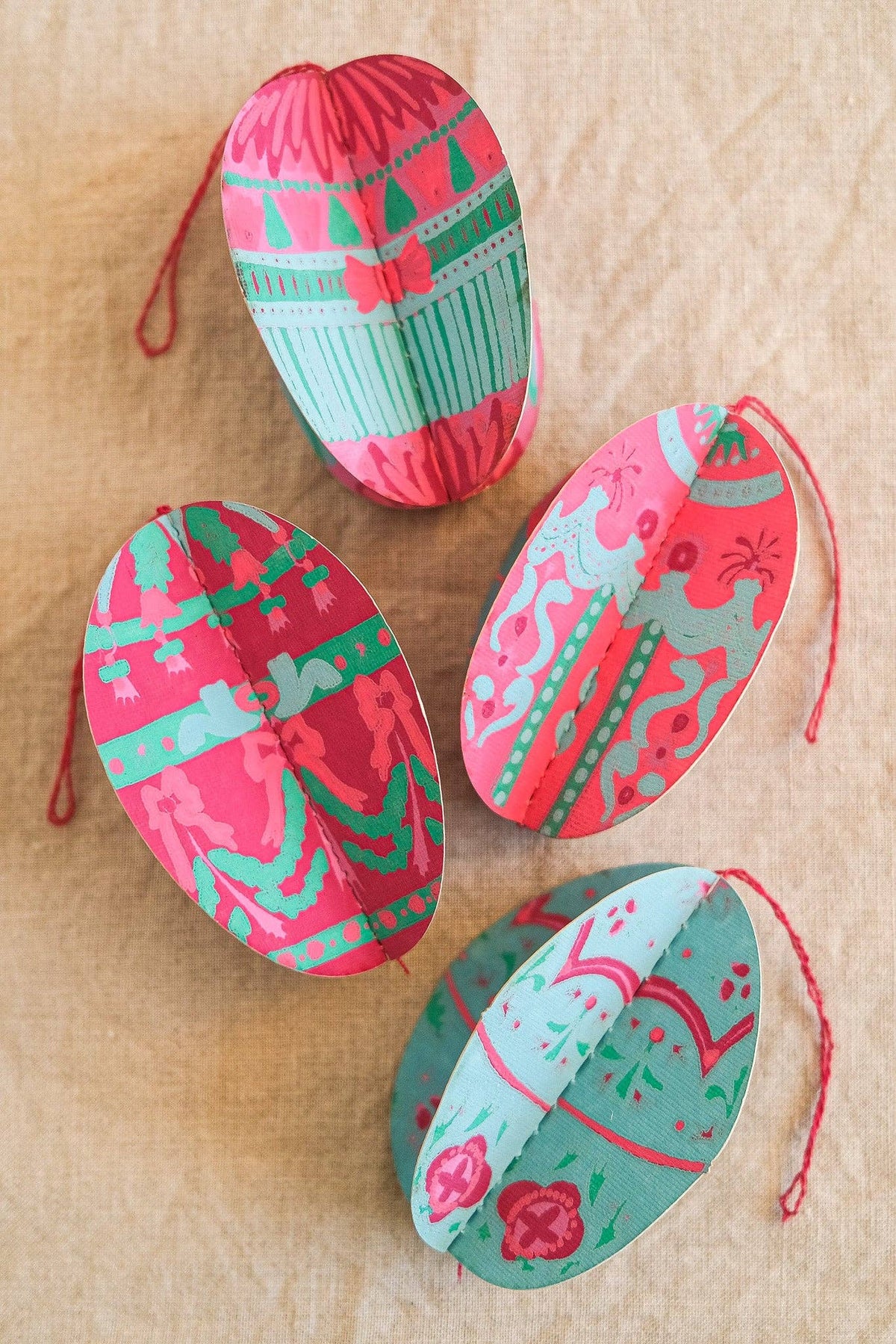 Easter Egg Screen Printed 3D Paper Ornaments 4pk out of packaging by penny black