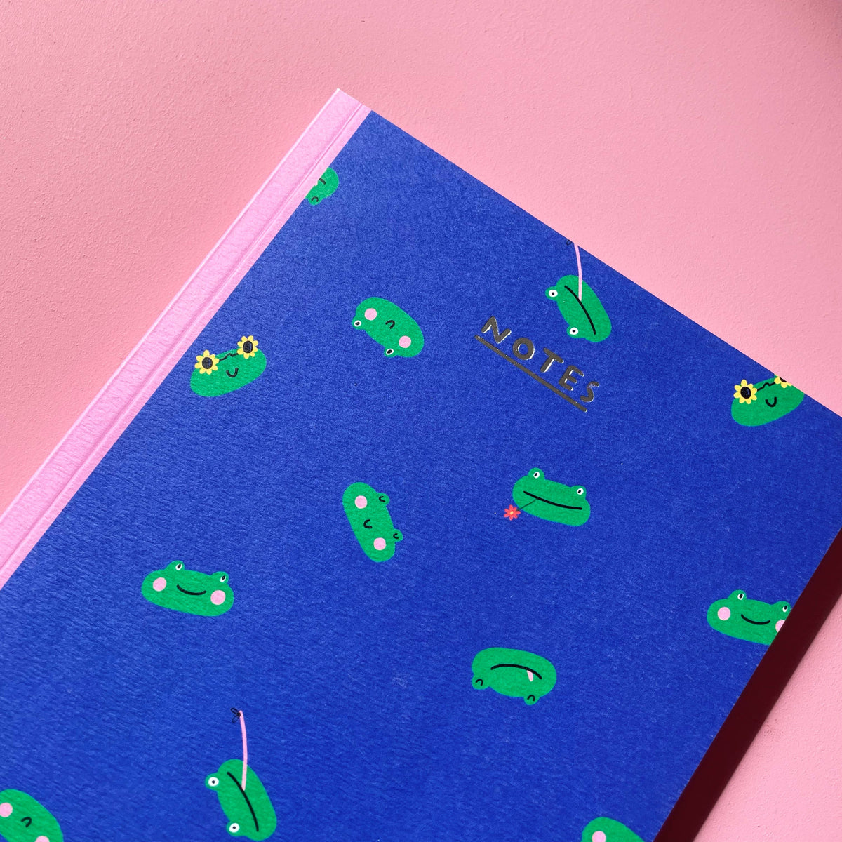 Jolly Frog Face Blank Journal Notebook at an angle by penny black