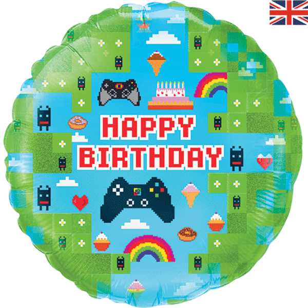 Block Gamer Birthday 18&quot; Foil Balloon by penny black