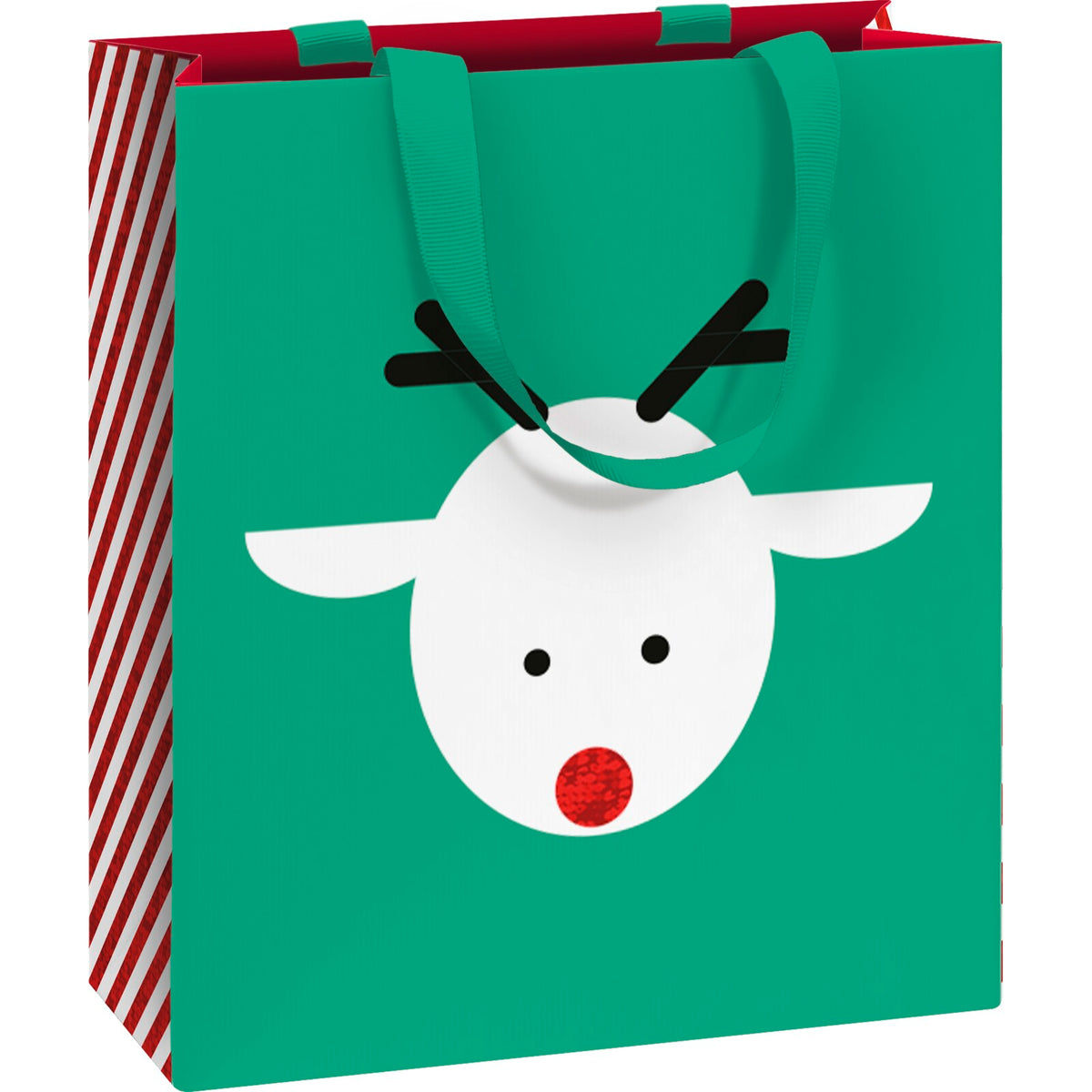 Geometric Santa Small Christmas Gift Bag - double sided Rudolph side.