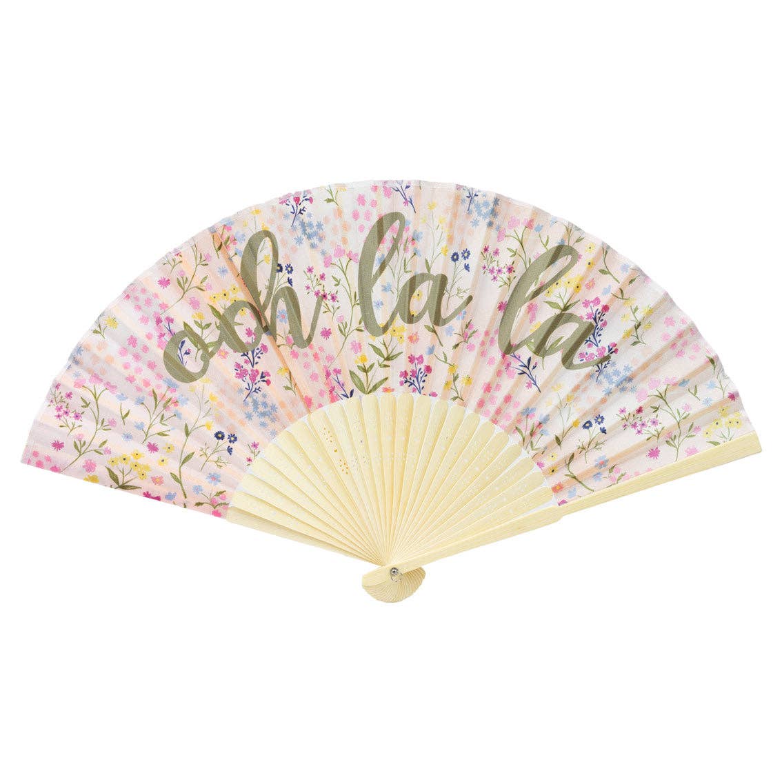 Ooh La La Floral Handheld Fan - folded out showing text by penny black