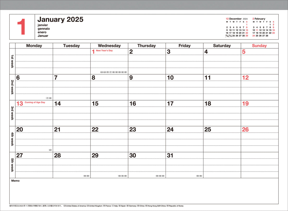 MARK&#39;S INC. 2025 Notebook Calendar S - inside view by penny black