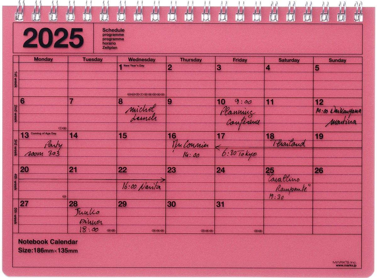 MARK&#39;S INC. 2025 Notebook Calendar S - red by penny black