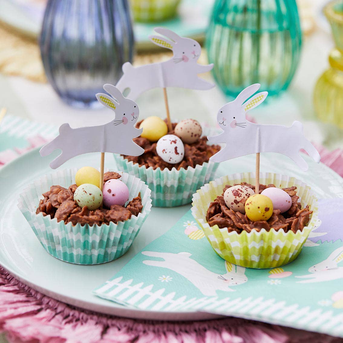 Easter Bunny Cupcake Kit in use - shown on an Easter tablescape