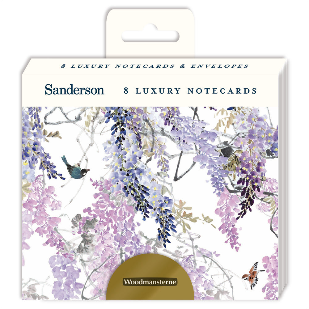 Sanderson Wisteria Luxury Notecard 8 Pack in packaging by penny black