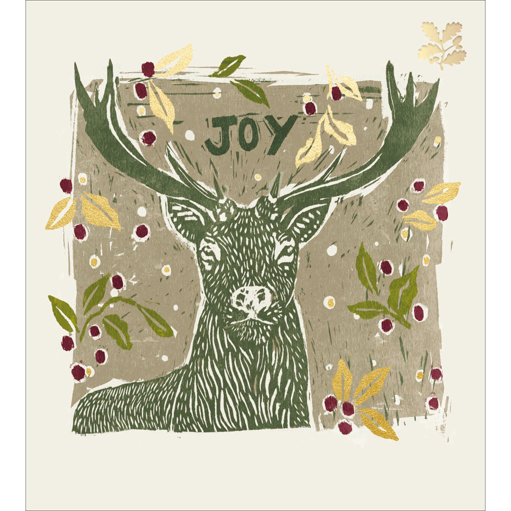 Joy Stag Linocut Charity Christmas Cards 5pk by penny black