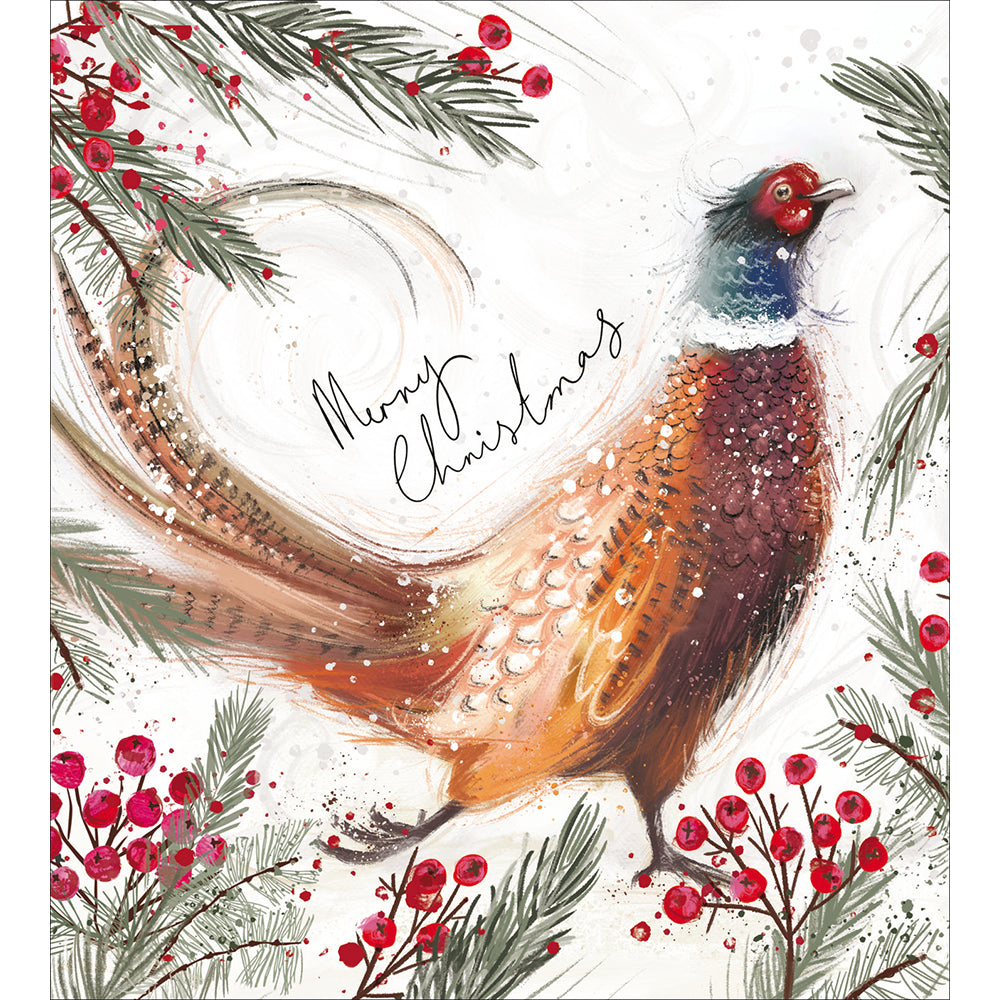 Pheasant in Red Berries Charity Christmas Cards 5pk by penny black