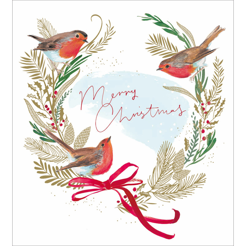 Robins on a Wreath Charity Christmas Cards 5pk by penny black