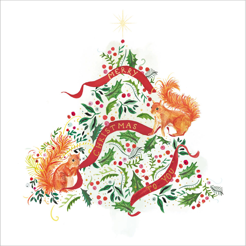 Red Squirrel Tree Decorations Christmas Card by penny black