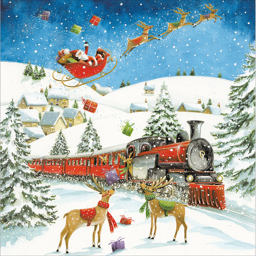 Steam Locomotive Pulling In Christmas Card by penny black