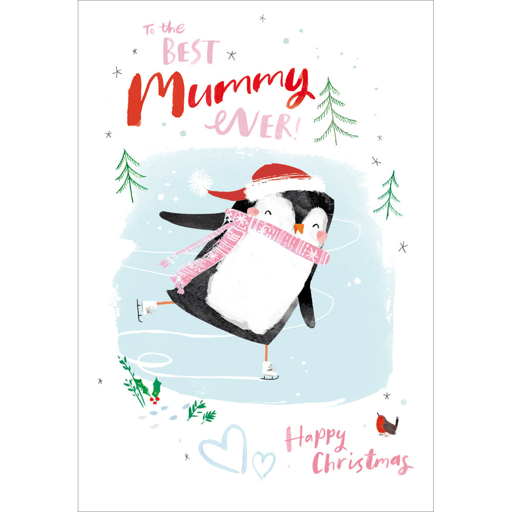 Mummy Penguin Ice Skating Christmas Card by penny black