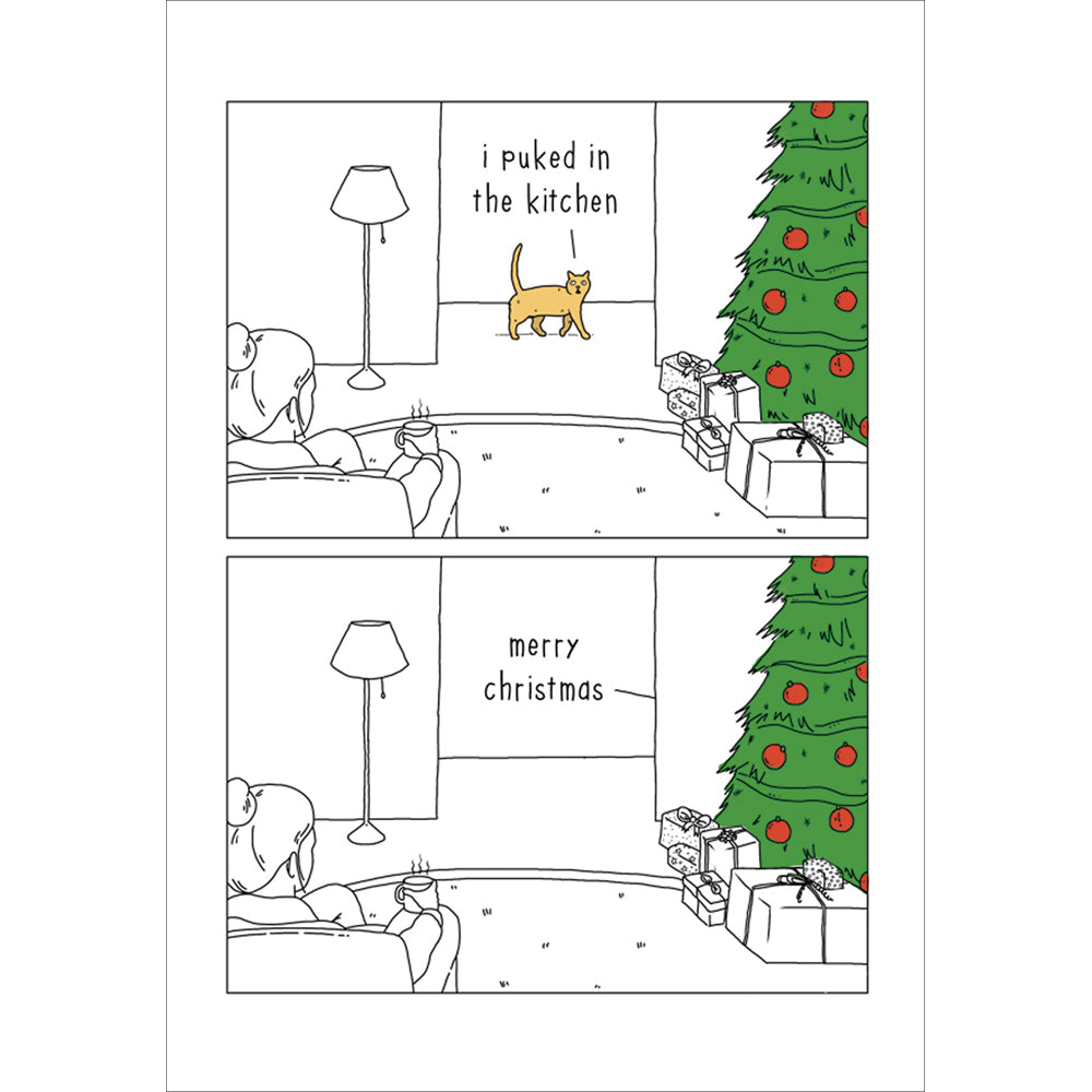 Puked in the Kitchen Funny Cat Christmas Card by penny black