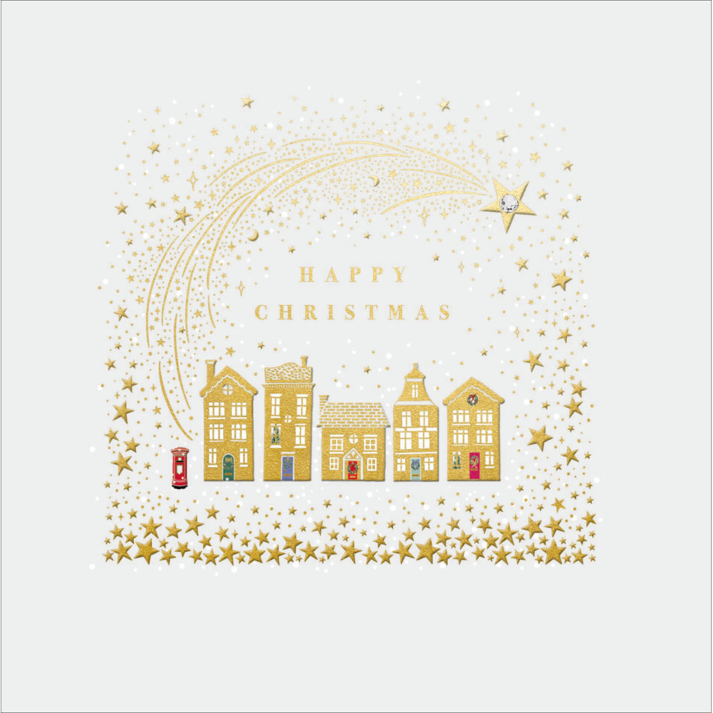 Festive Townhouses Gold Foil Embellished Christmas Card by penny black