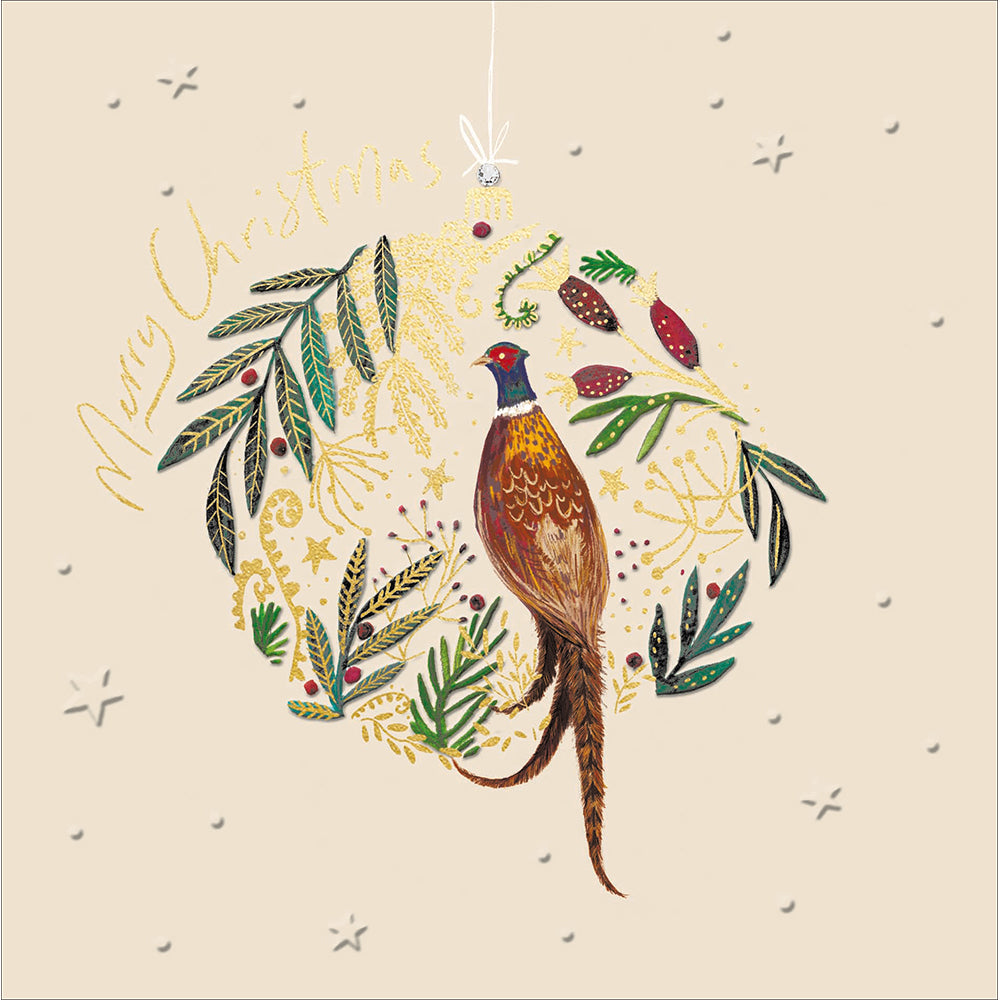 Pheasant In Bauble Embellished Christmas Card by penny black