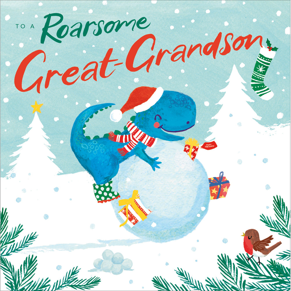 T-Rex Snow Fun Great Grandson Christmas Card by penny black