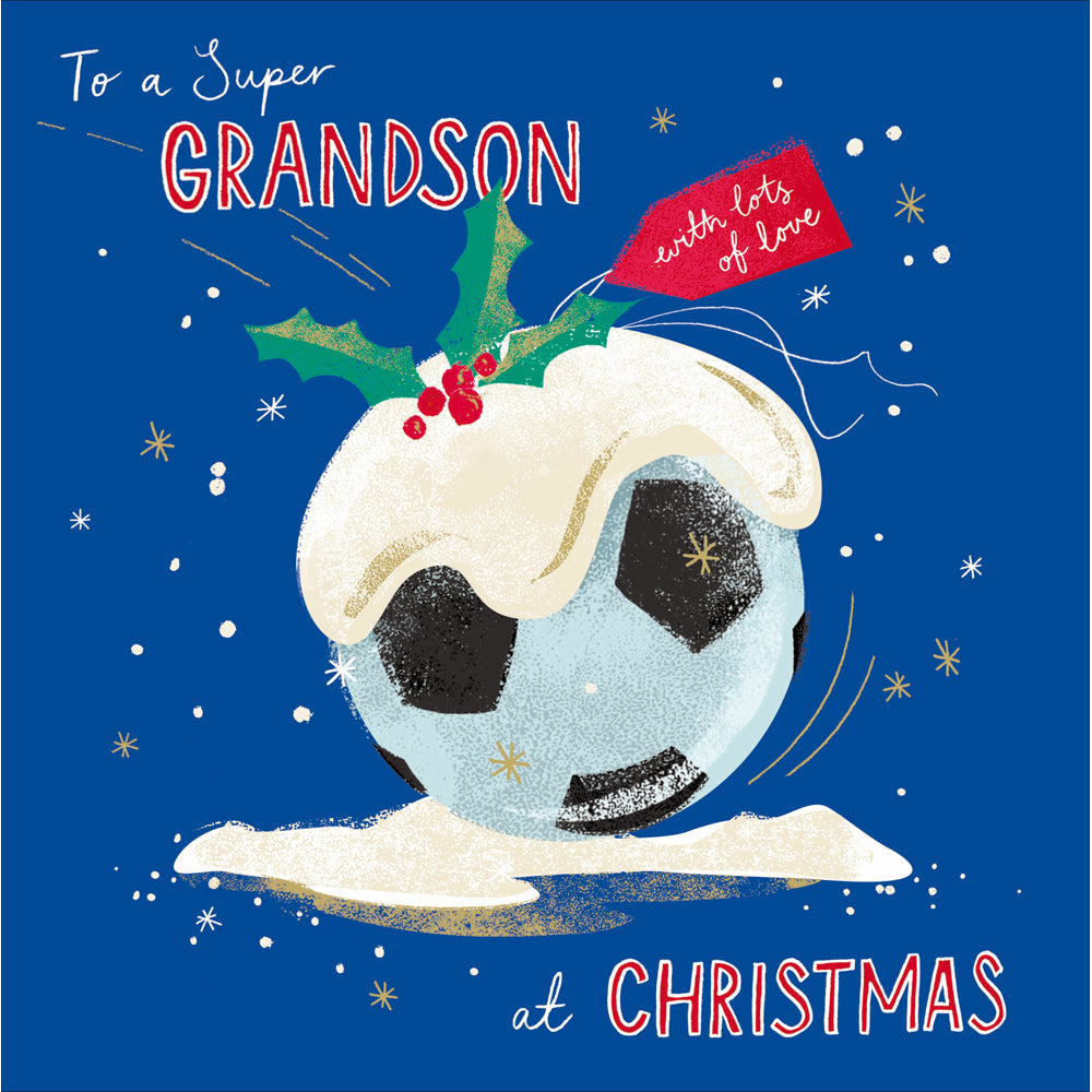 Super Grandson Football Pudding Christmas Card by penny black