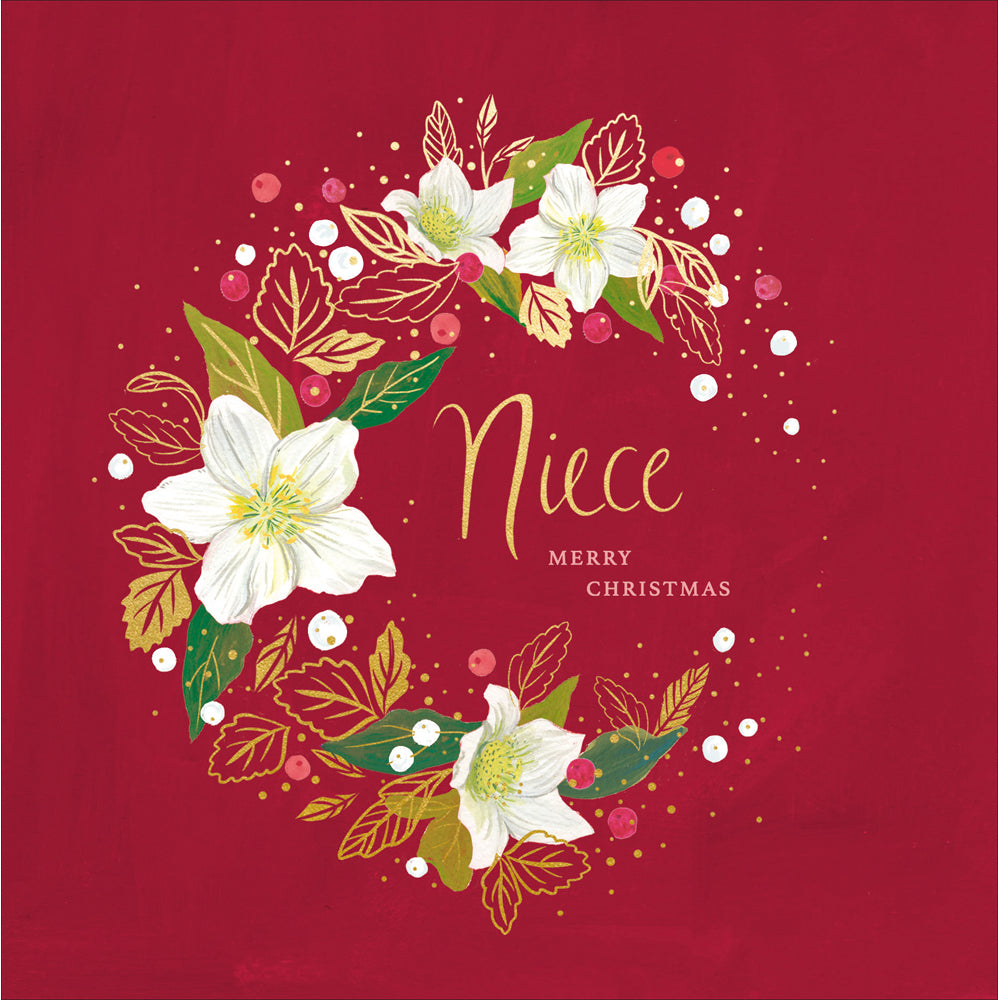 Ruby Floral Wreath Niece Christmas Card by penny black