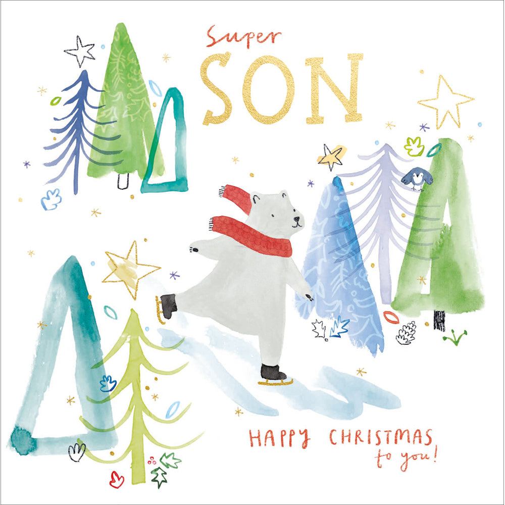 Super Son Polar Bear Skating Christmas Card by penny black