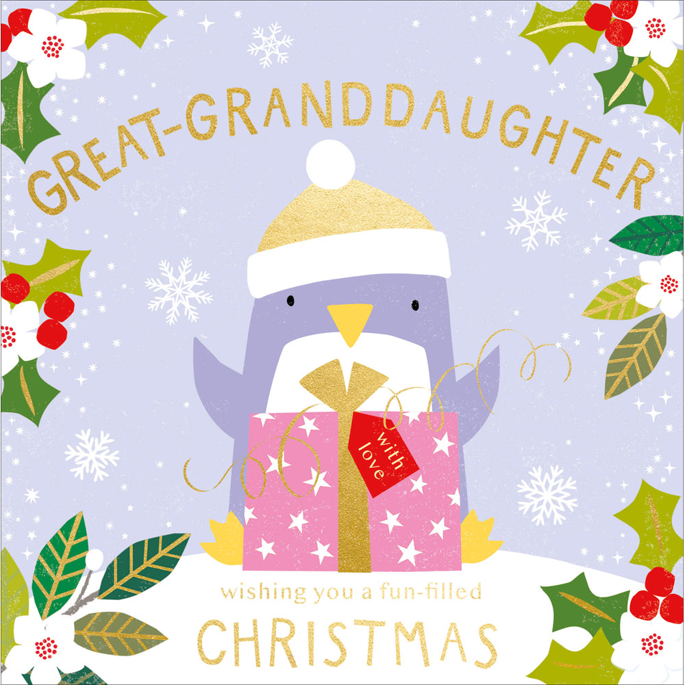 Cute Penguin Great Granddaughter Christmas Card by penny black