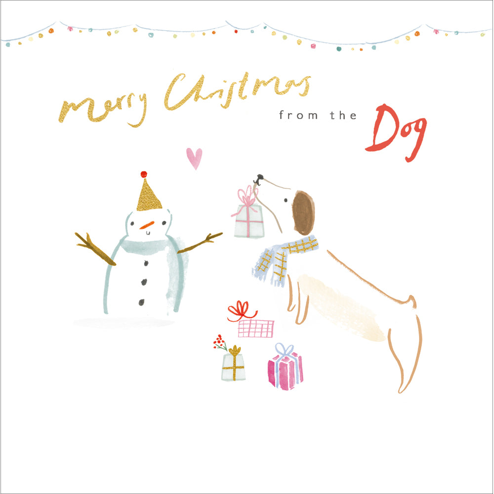 Snowman Gift From The Dog Christmas Card by penny black