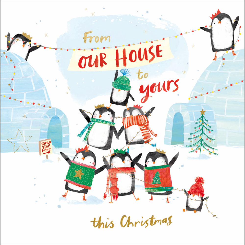 From Our House to Yours Penguin Tower Christmas Card by penny black