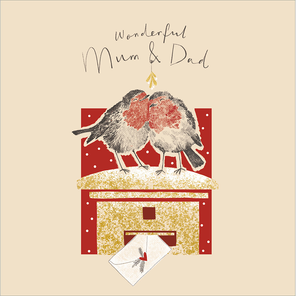 Mum &amp; Dad Postbox Snuggle Luxe Christmas Card by penny black