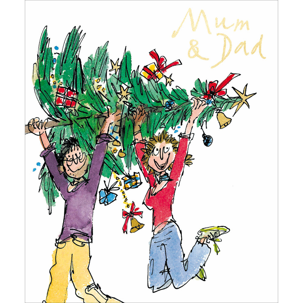 Mum &amp; Dad Tree Tagging Quentin Blake Christmas Card by penny black