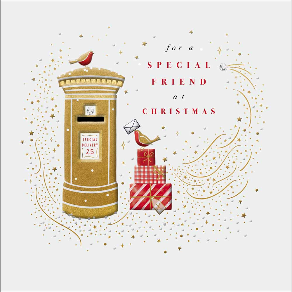 Special Friend Golden Postbox Embellished Christmas Card by penny black