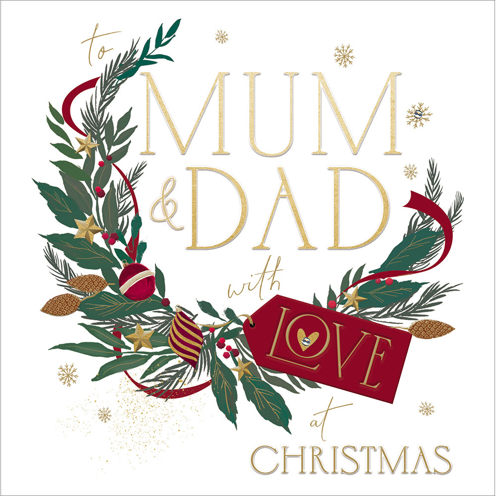 Mum &amp; Dad Cherish Luxe Wreath Christmas Card by penny black