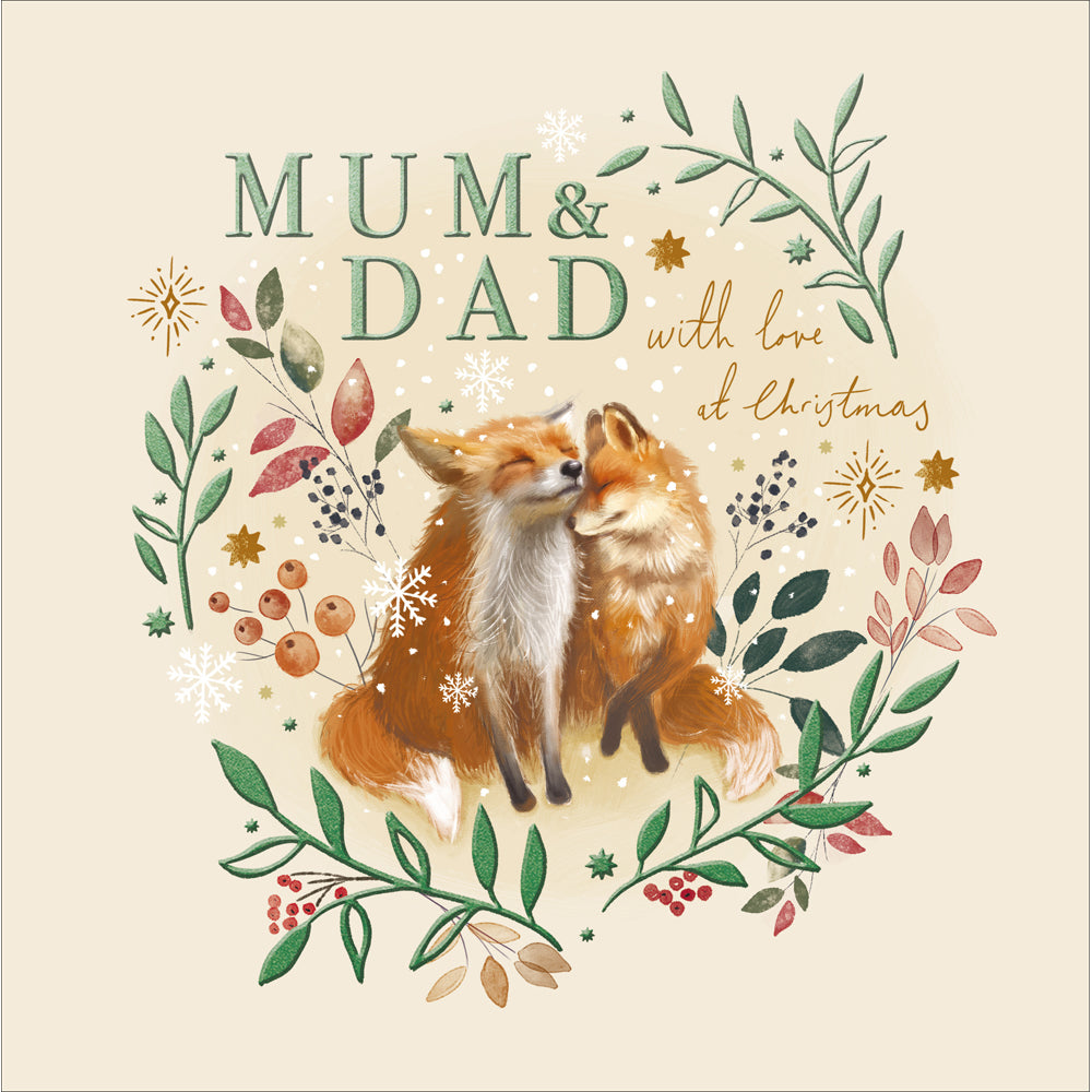 Mum &amp; Dad Fox Snuggle Christmas Card by penny black