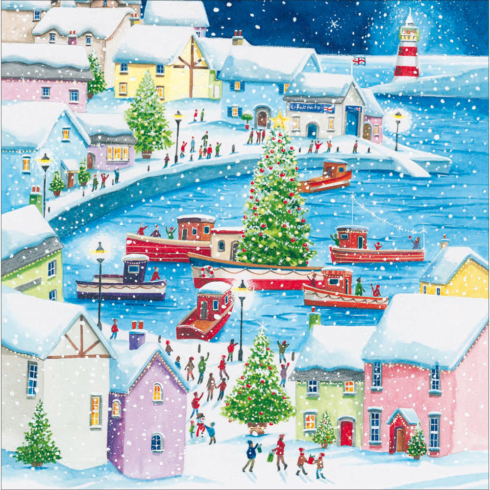 RNLI Christmas Charity Card Set 20 Pk christmas tree on a boat design by penny black