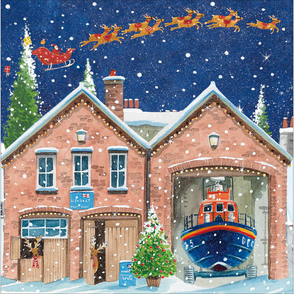 RNLI Christmas Charity Card Set 20 Pk lifeboat in the stable design by penny black