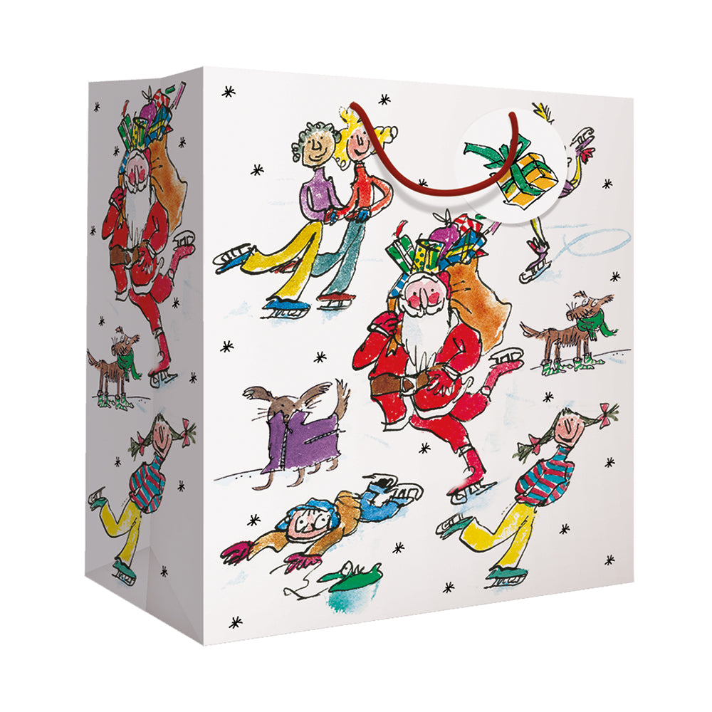 Skating Santa Quentin Blake Christmas Large Gift Bag by penny black