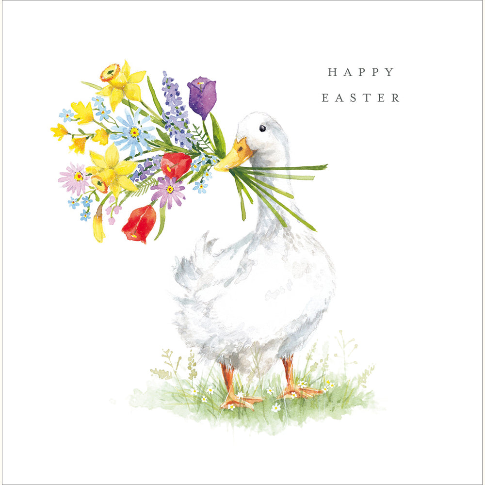 White Duck With Flowers Easter Card BY Penny Black