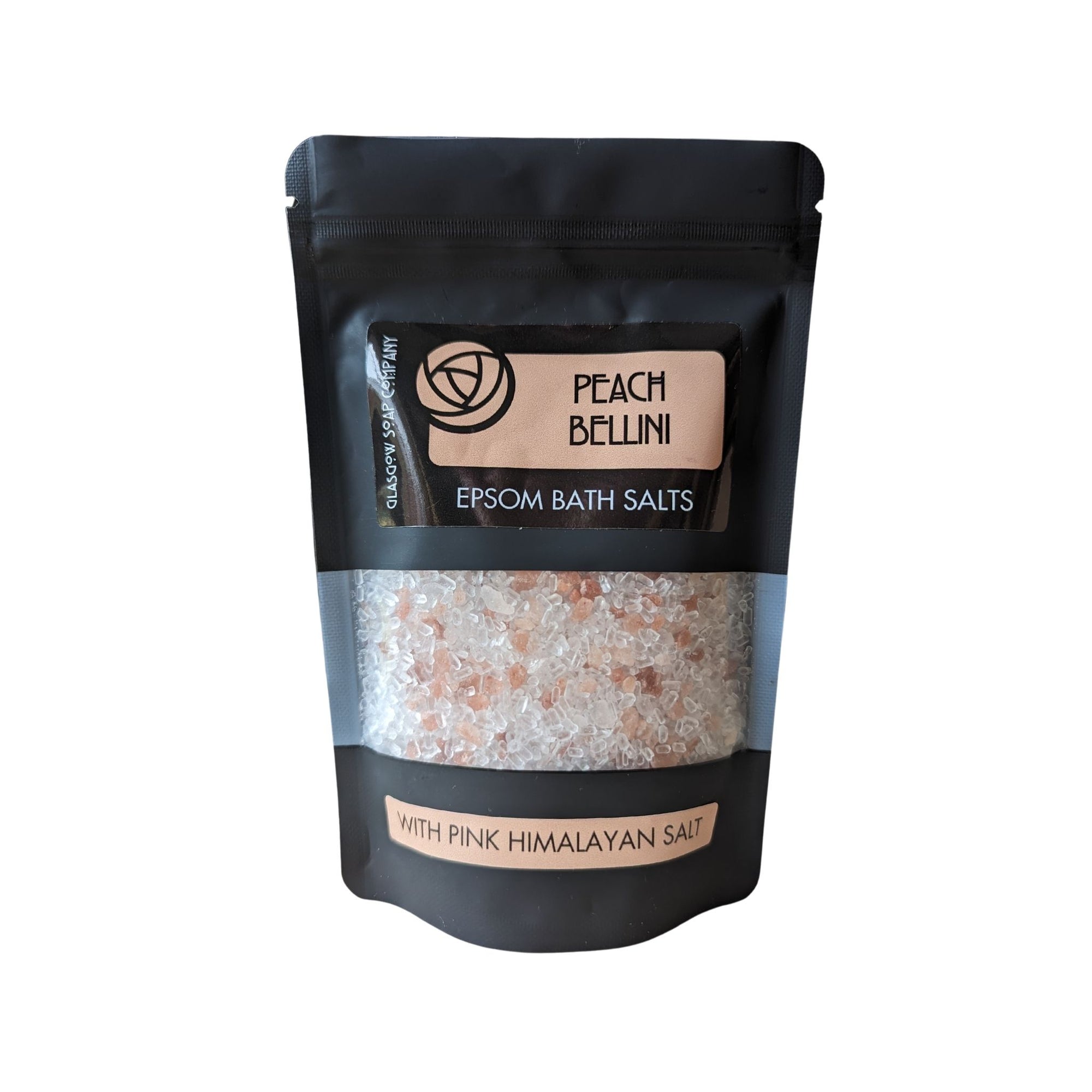 Peach Bellini Scented Epsom and Pink Himalayan Bath Salts by glasgow soap company at penny black