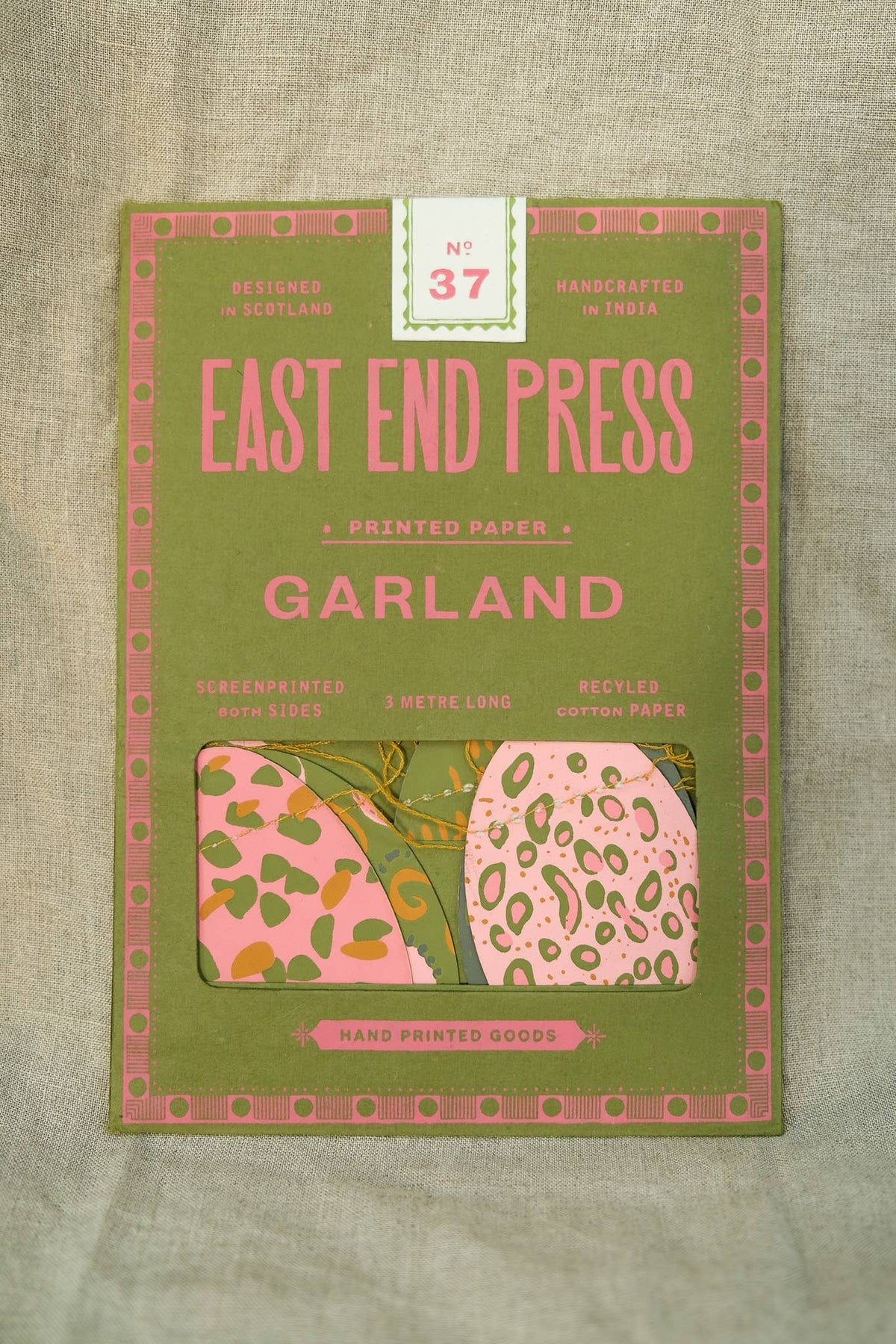 Pink Easter Eggs Screen Printed Paper Garland in packaging by east end press at penny black