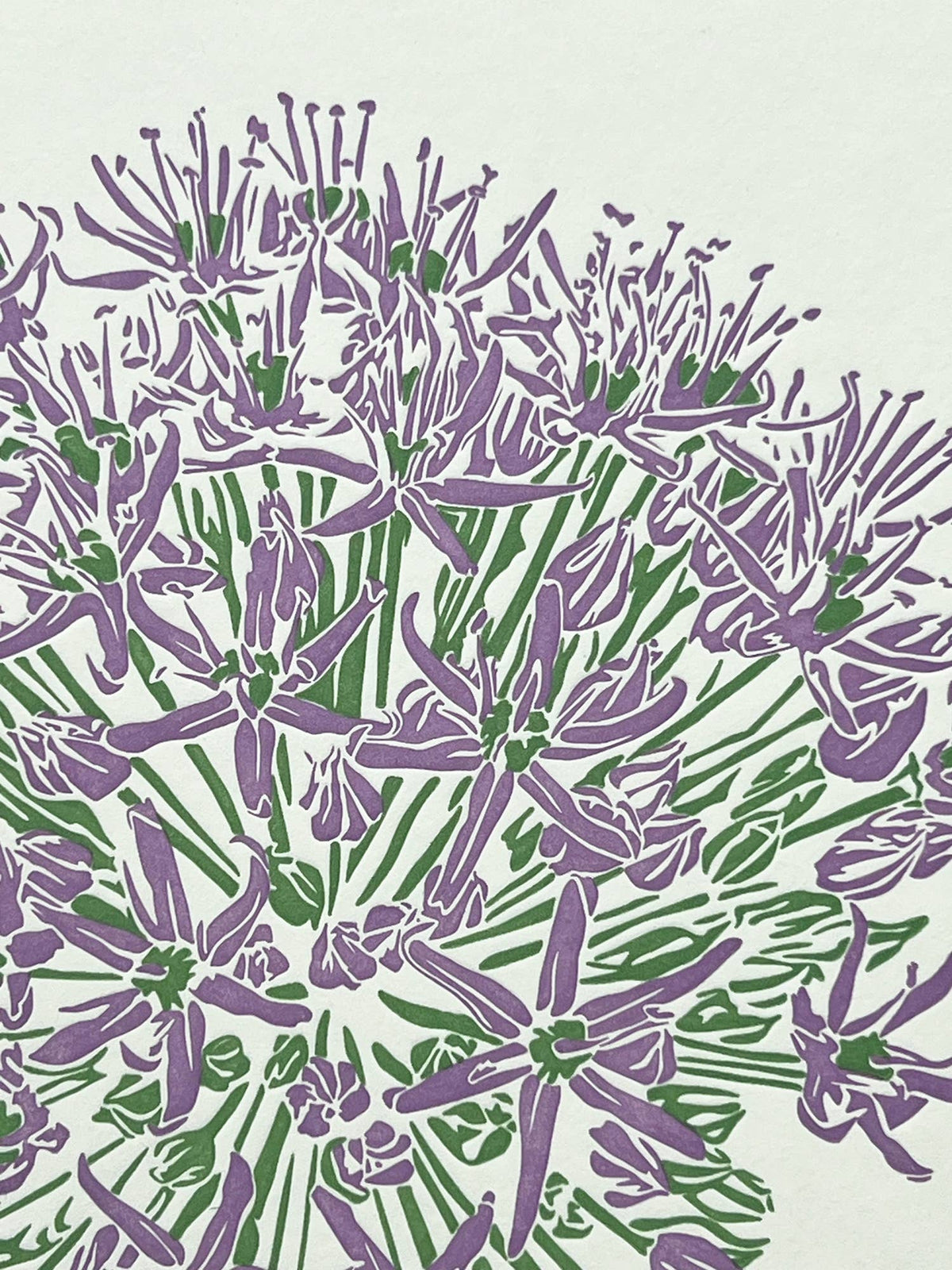 Purple Allium Bloom Letterpress Card close up by penguin ink at penny black