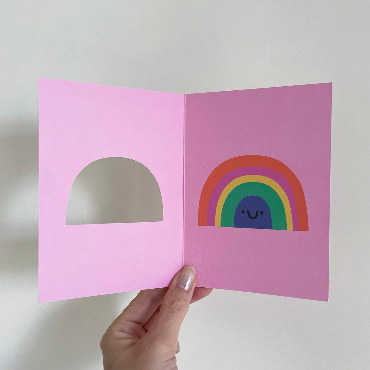 Smiling Rainbow Cute Cut Out Card - inside view by penny black