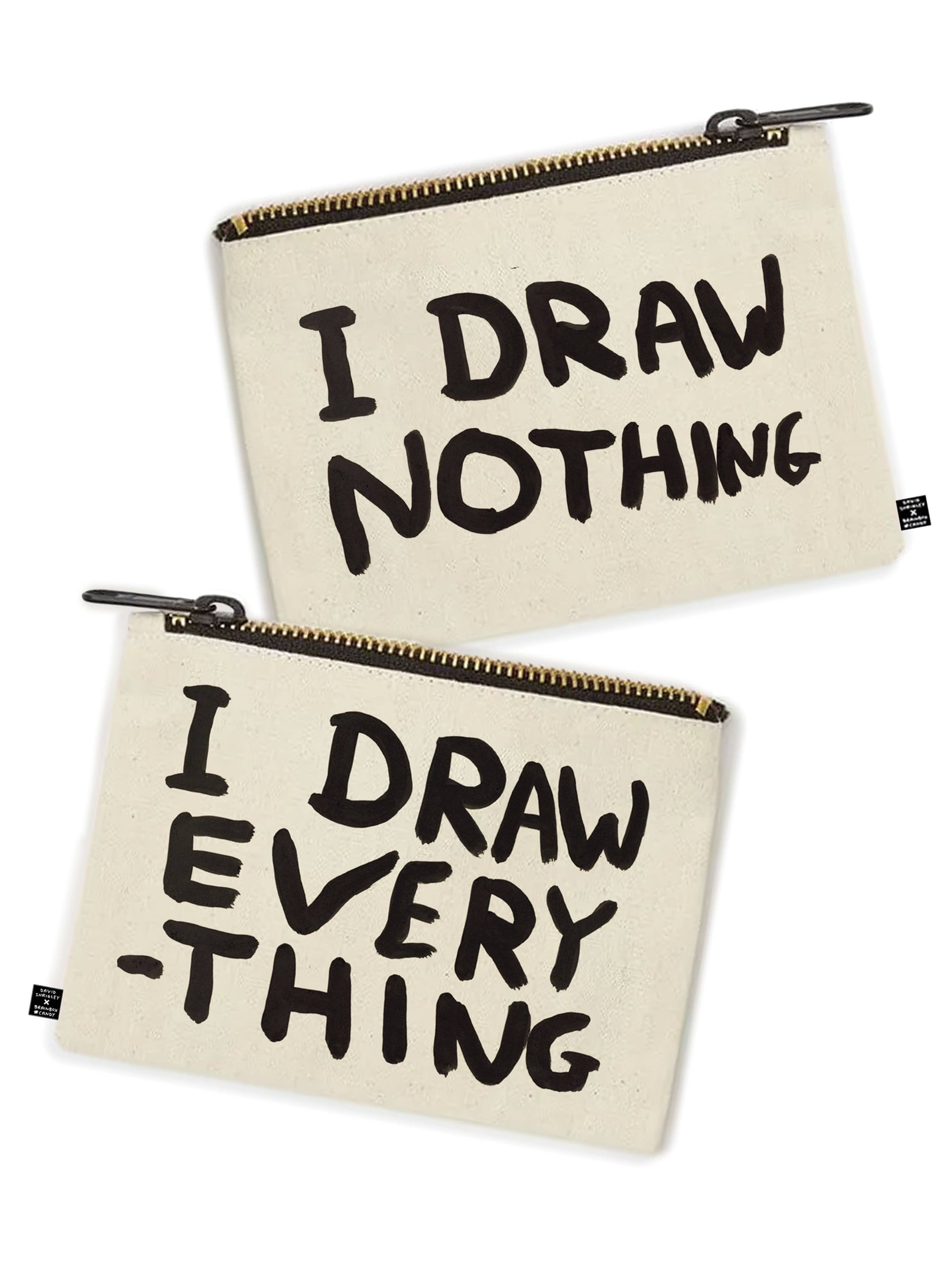 I Draw Everything David Shrigley Pencil Case showing both sides by penny black