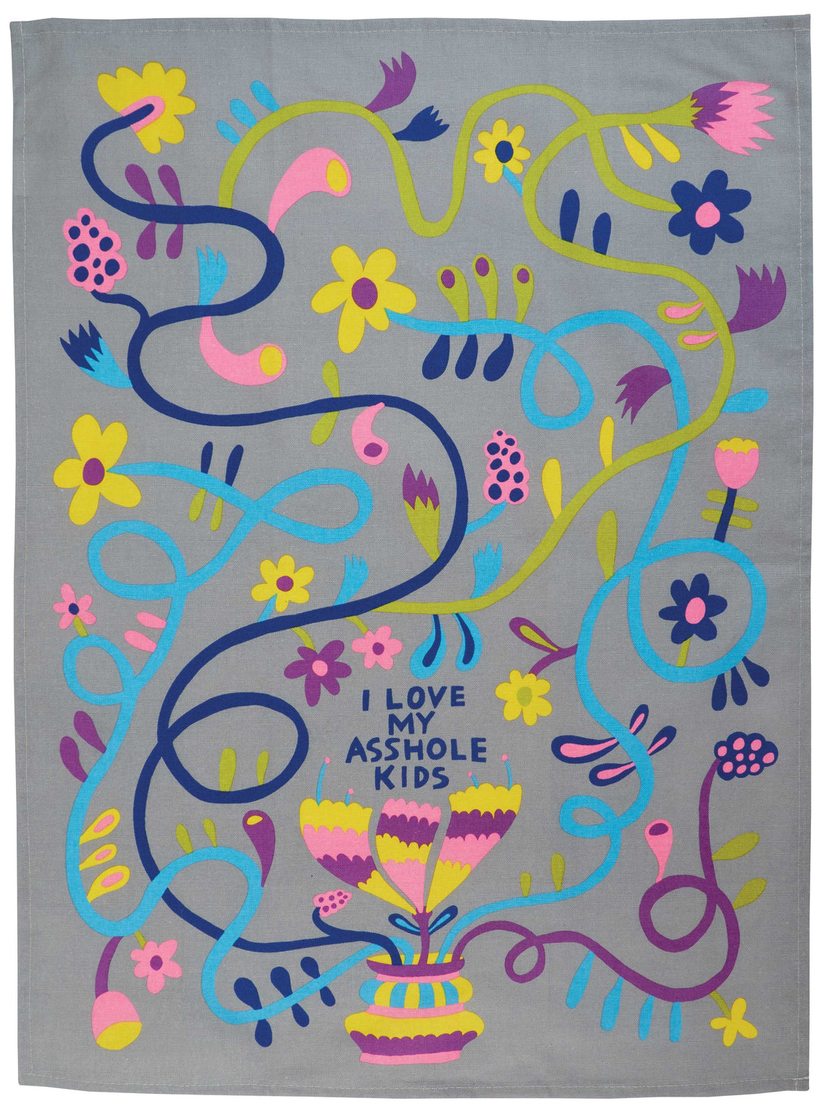 Love My Asshole Kids Funny Tea Towel by penny black - unfolded