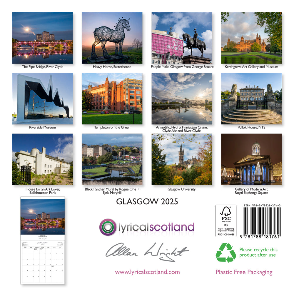 Allan Wright Glasgow 2025 Calendar inside view by penny black