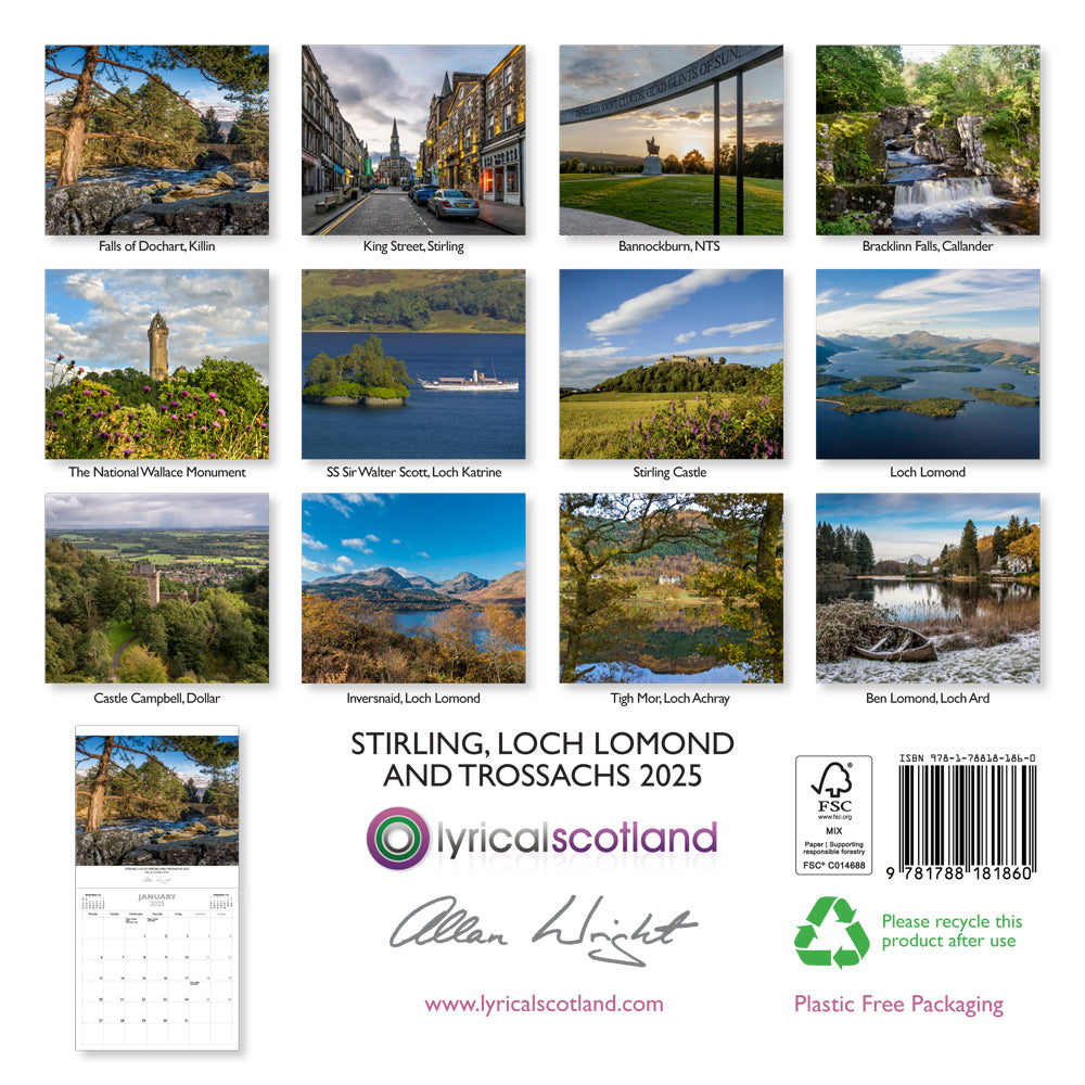 Allan Wright Stirling, Loch Lomond &amp; The Trossachs 2025 Calendar inside view by penny black