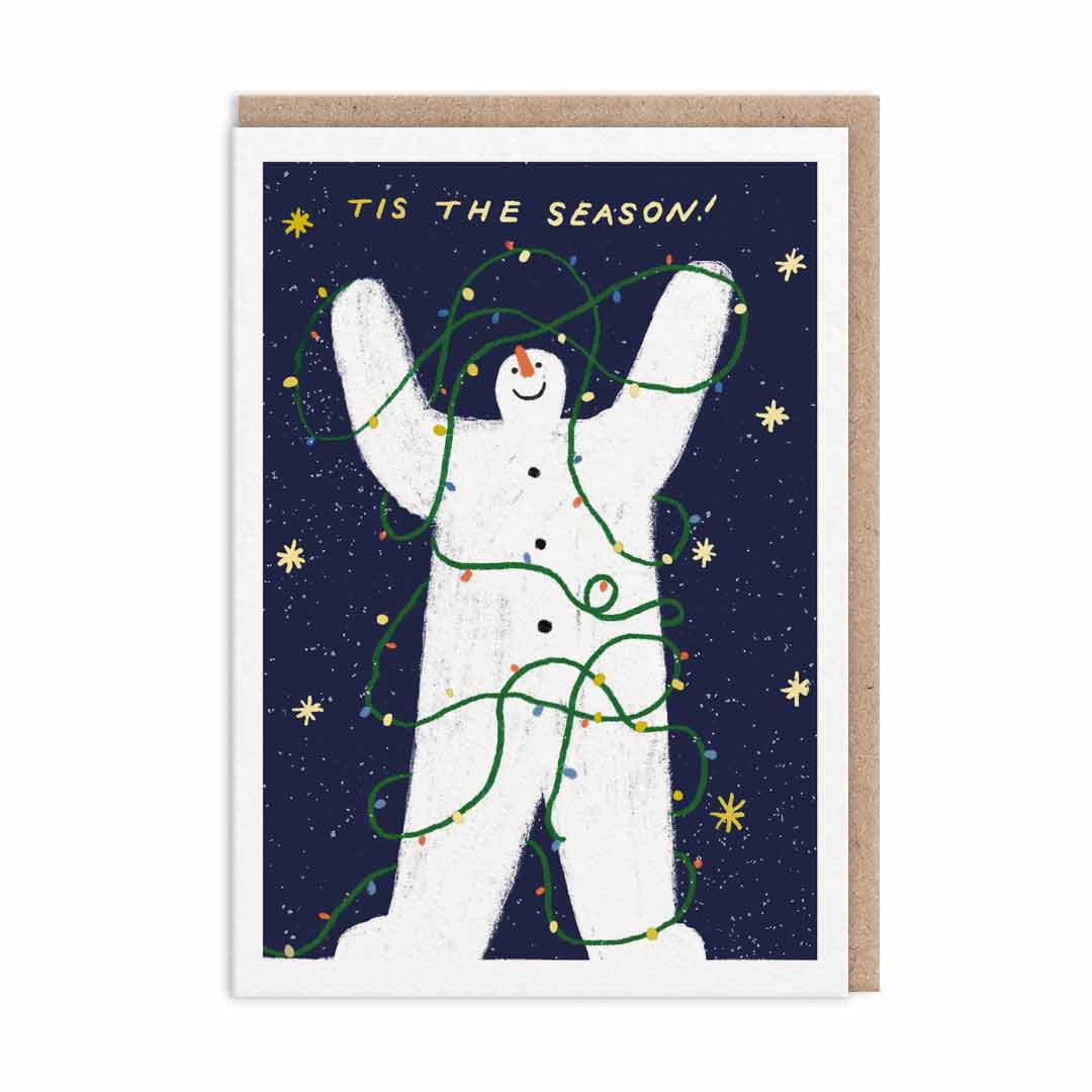 Tis The Season Lights Snowman Christmas Card