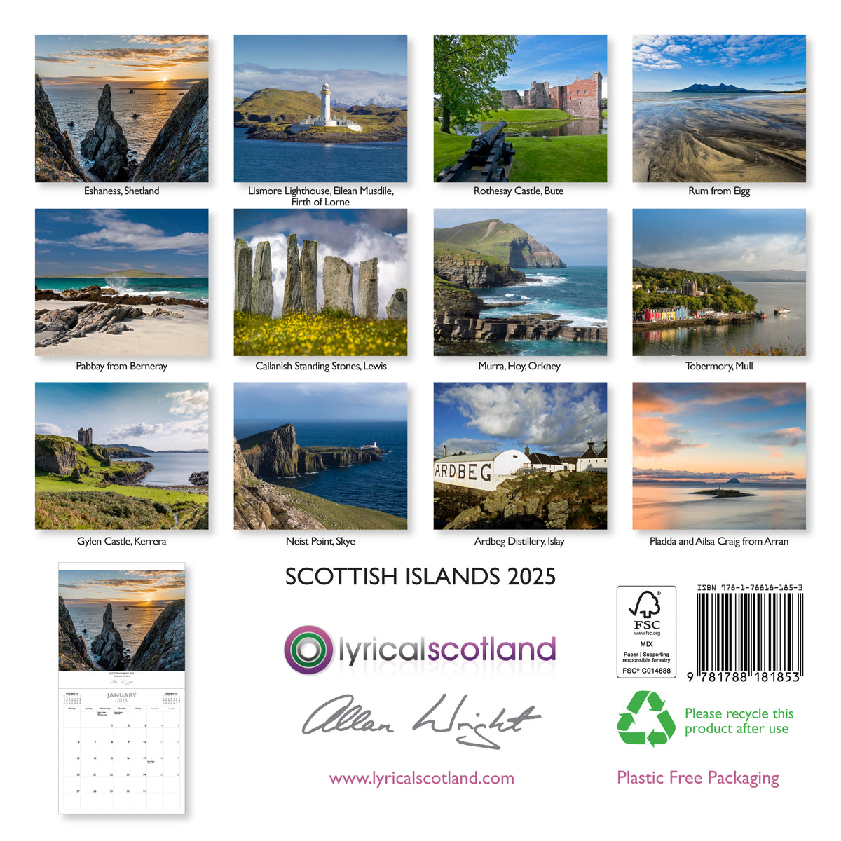 Allan Wright Scottish Islands 2025 Calendar inside view by penny black