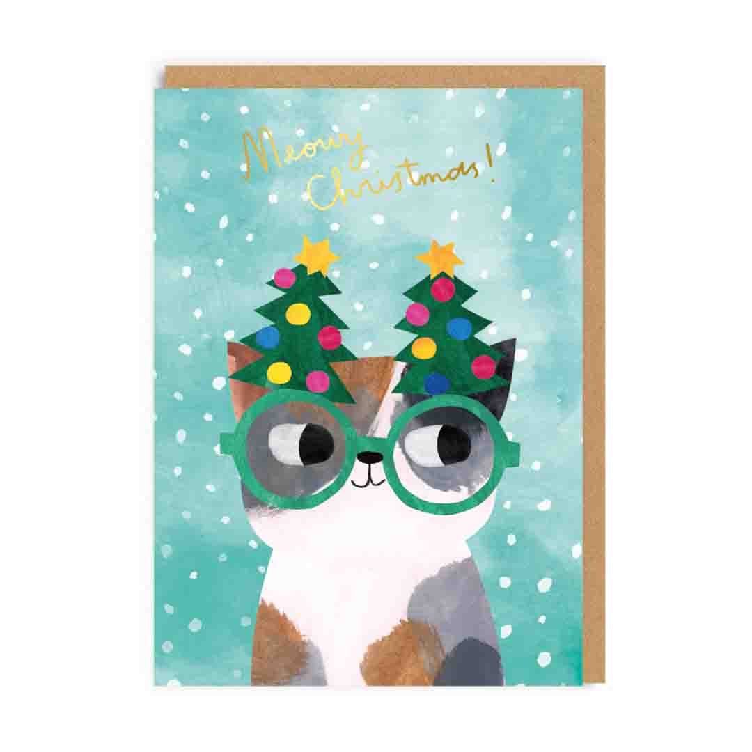 Tree Glasses Cute Cat Christmas Card by penny black