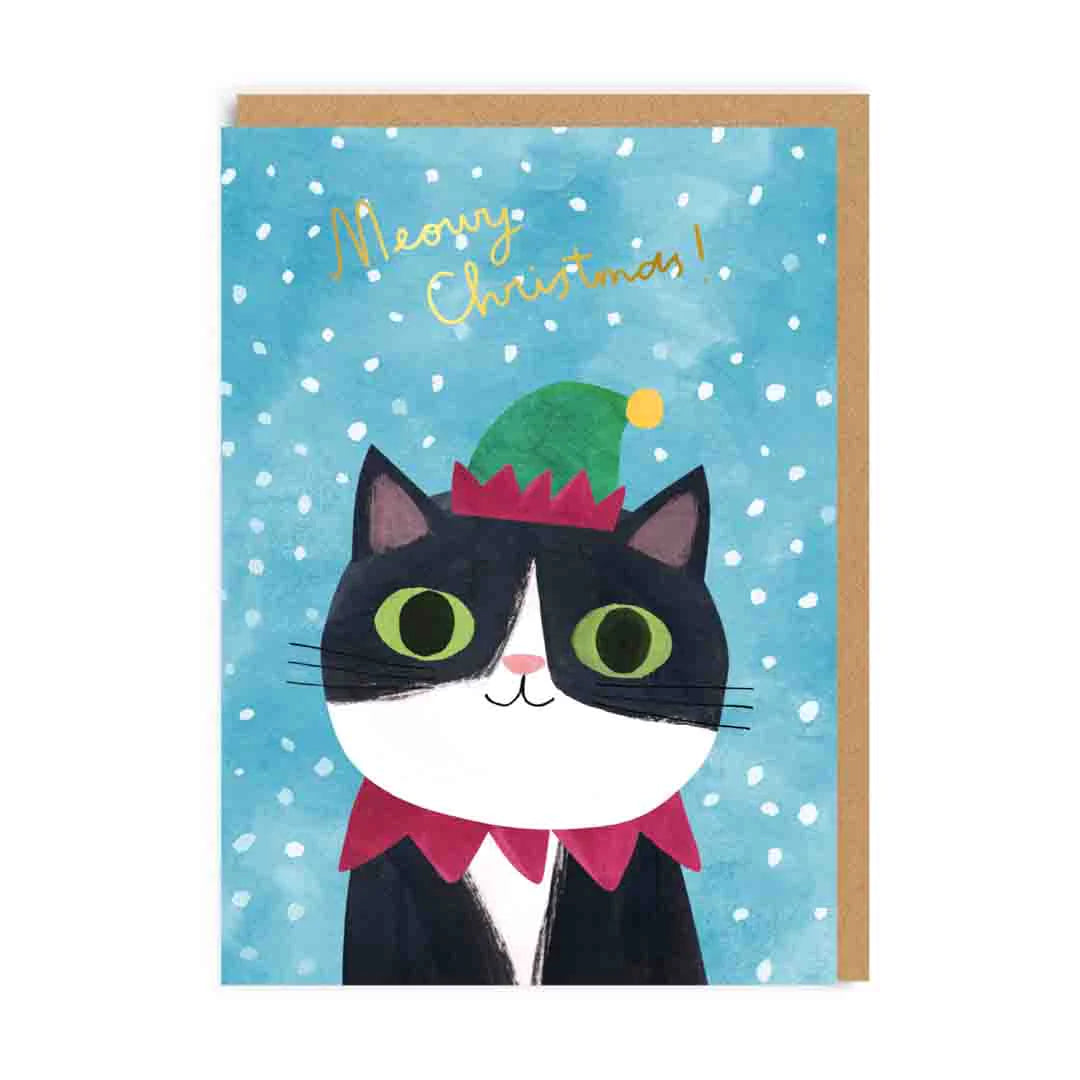 Elf Dressed Cute Cat Christmas Card by Penny Black.